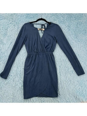 Bebe Keyhole Neck Long Sleeve Wrap Mini Dress - Blue - Size XS